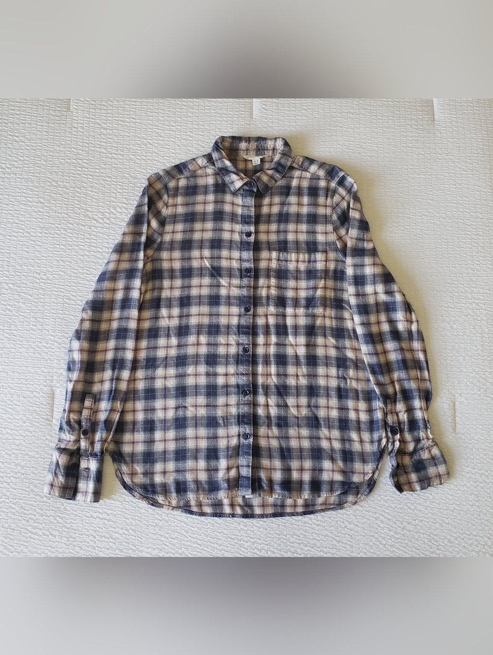 BeachLunchLounge Women's Lightweight Long-Sleeved Soft Flannel Shirt (M) Blue
